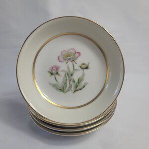 FOUR Mikado Harmony Fruit Bowls Cream Rim Pink Floral Center